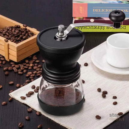 Coffee Bean Grinder - Manual Hand Stainless Ceramic Burr Core Glass Jar Nut Mill - Appliances > Kitchen Appliances >