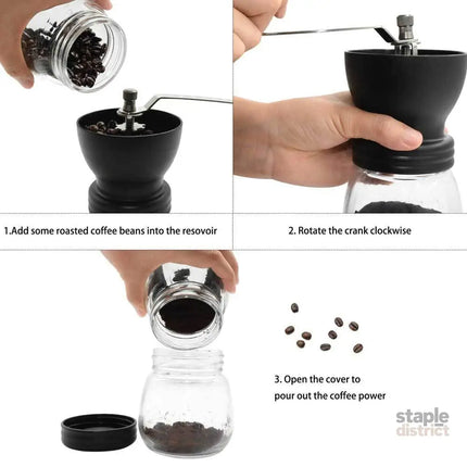 Coffee Bean Grinder - Manual Hand Stainless Ceramic Burr Core Glass Jar Nut Mill - Appliances > Kitchen Appliances >
