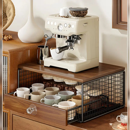 Coffee Machine Stand,Coffee Capsule Storage Kitchen Counter Organizer with Drawer& Wire Basket Space Saving Design No