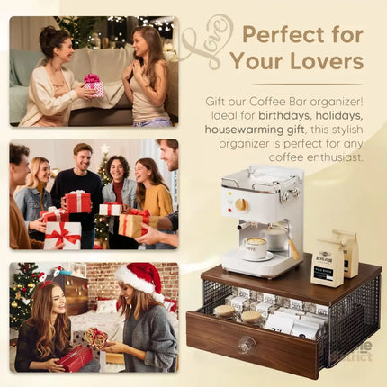 Coffee Machine Stand,Coffee Capsule Storage Kitchen Counter Organizer with Drawer& Wire Basket Space Saving Design No