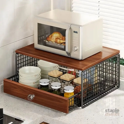 Coffee Machine Stand,Coffee Capsule Storage Kitchen Counter Organizer with Drawer& Wire Basket Space Saving Design No