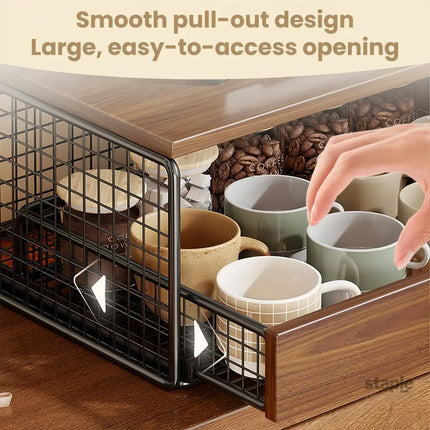 Coffee Machine Stand,Coffee Capsule Storage Kitchen Counter Organizer with Drawer& Wire Basket Space Saving Design No
