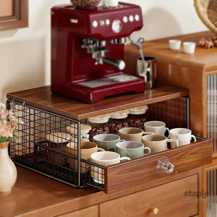 Coffee Machine Stand,Coffee Capsule Storage Kitchen Counter Organizer with Drawer& Wire Basket Space Saving Design No