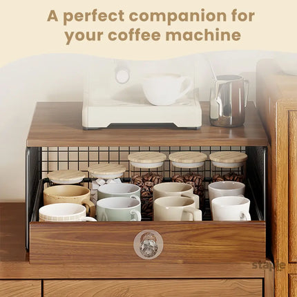 Coffee Machine Stand,Coffee Capsule Storage Kitchen Counter Organizer with Drawer& Wire Basket Space Saving Design No