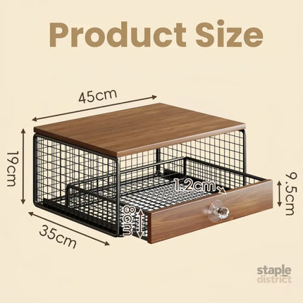 Coffee Machine Stand,Coffee Capsule Storage Kitchen Counter Organizer with Drawer& Wire Basket Space Saving Design No