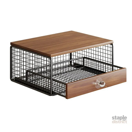 Coffee Machine Stand,Coffee Capsule Storage Kitchen Counter Organizer with Drawer& Wire Basket Space Saving Design No