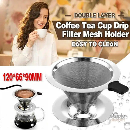 Coffee Tea Cup Drip Filter Mesh Holder Reusable Stainless Steel Pour Over Funnel - Appliances > Kitchen Appliances >