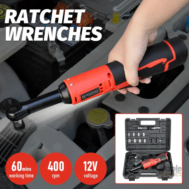 Cordless Electric Ratchet Wrench Set 12V Power Electric Ratchet Wrench 3/8inch 400 RPM Variable Speed with Sockets Two