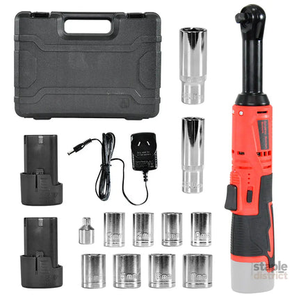 Cordless Electric Ratchet Wrench Set 12V Power Electric Ratchet Wrench 3/8inch 400 RPM Variable Speed with Sockets Two