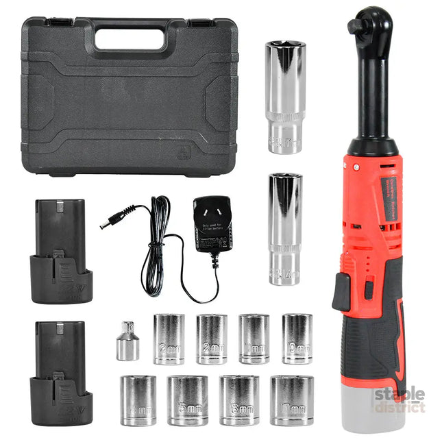 Cordless Electric Ratchet Wrench Set 12V Power Electric Ratchet Wrench 3/8inch 400 RPM Variable Speed with Sockets Two