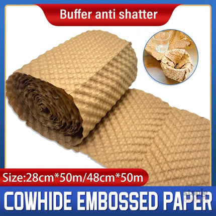 Cowhide Pressure Bubble Paper Roll Shock Absorbing Biodegradable Cushioning Wrap - 28x50m - Commercial > Packaging >