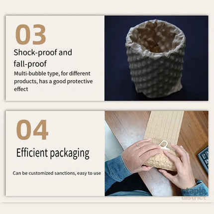Cowhide Pressure Bubble Paper Roll Shock Absorbing Biodegradable Cushioning Wrap - 28x50m - Commercial > Packaging >