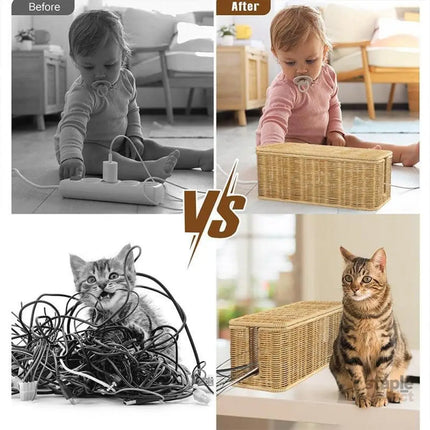 Desktop Cable Management Box with Cover Rattan Style Power Cord Organizer Case - Baby & Kids > Kid’s Furniture > Toy