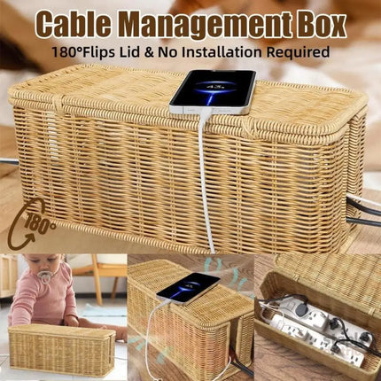 Desktop Cable Management Box with Cover Rattan Style Power Cord Organizer Case - Baby & Kids > Kid’s Furniture > Toy