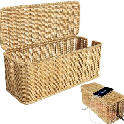 Desktop Cable Management Box with Cover Rattan Style Power Cord Organizer Case - Baby & Kids > Kid’s Furniture > Toy