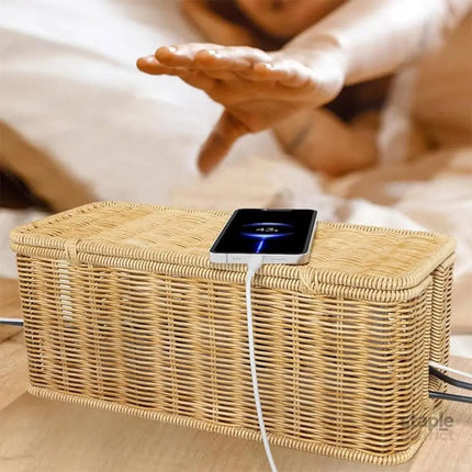 Desktop Cable Management Box with Cover Rattan Style Power Cord Organizer Case - Baby & Kids > Kid’s Furniture > Toy