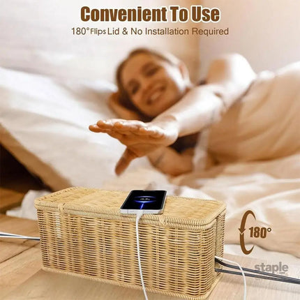 Desktop Cable Management Box with Cover Rattan Style Power Cord Organizer Case - Baby & Kids > Kid’s Furniture > Toy