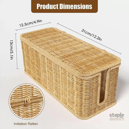 Desktop Cable Management Box with Cover Rattan Style Power Cord Organizer Case - Baby & Kids > Kid’s Furniture > Toy