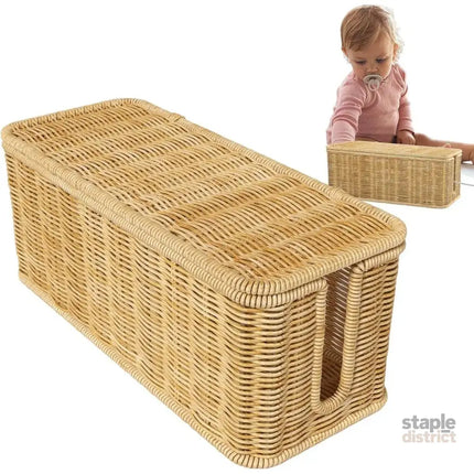 Desktop Cable Management Box with Cover Rattan Style Power Cord Organizer Case - Baby & Kids > Kid’s Furniture > Toy