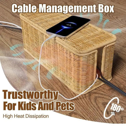Desktop Cable Management Box with Cover Rattan Style Power Cord Organizer Case - Baby & Kids > Kid’s Furniture > Toy