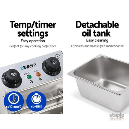 Devanti 10L Electric Commercial Deep Fryer Single Basket 2200W - Appliances > Kitchen Appliances > Deep Fryers