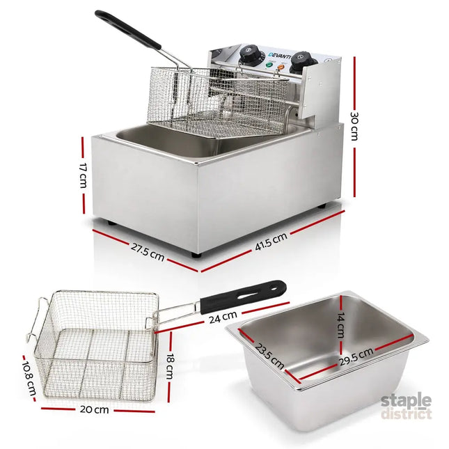 Devanti 10L Electric Commercial Deep Fryer Single Basket 2200W - Appliances > Kitchen Appliances > Deep Fryers