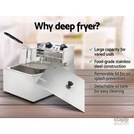 Devanti 10L Electric Commercial Deep Fryer Single Basket 2200W - Appliances > Kitchen Appliances > Deep Fryers