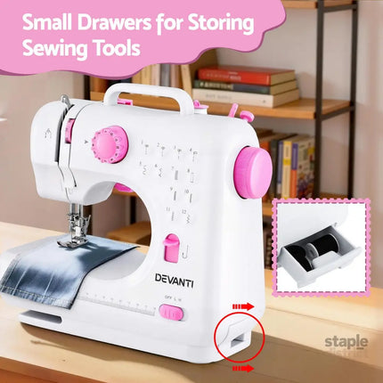 Devanti 12 Stitches Mini Sewing Machine for Beginners Portable Sewing Machine Kit with LED Lights - Home & Garden >