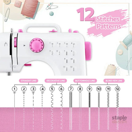 Devanti 12 Stitches Mini Sewing Machine for Beginners Portable Sewing Machine Kit with LED Lights - Home & Garden >