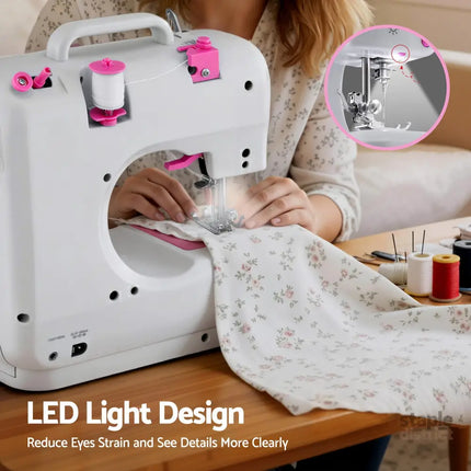 Devanti 12 Stitches Mini Sewing Machine for Beginners Portable Sewing Machine Kit with LED Lights - Home & Garden >