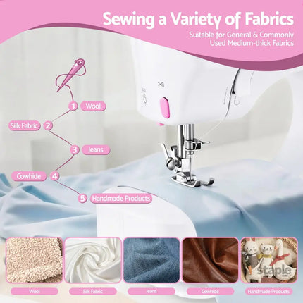 Devanti 12 Stitches Mini Sewing Machine for Beginners Portable Sewing Machine Kit with LED Lights - Home & Garden >