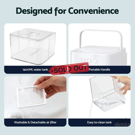 Devanti 1400ML Portable Dehumidifier Quiet Sleep Mode Timer Auto Off Bedroom White - Appliances > Aroma Diffusers &