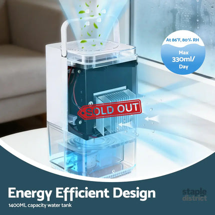 Devanti 1400ML Portable Dehumidifier Quiet Sleep Mode Timer Auto Off Bedroom White - Appliances > Aroma Diffusers &