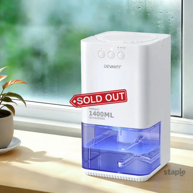 Devanti 1400ML Portable Dehumidifier Quiet Sleep Mode Timer Auto Off Bedroom White - Appliances > Aroma Diffusers &