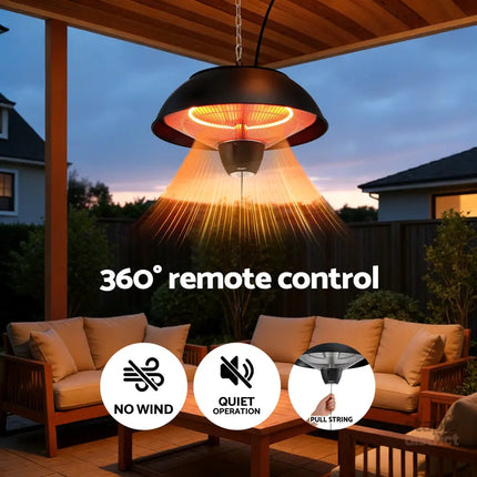 Devanti 1500W Electric Patio Infrared Heater Hanging Heaters Ceiling Mounted Remote - Appliances > Heaters > Patio