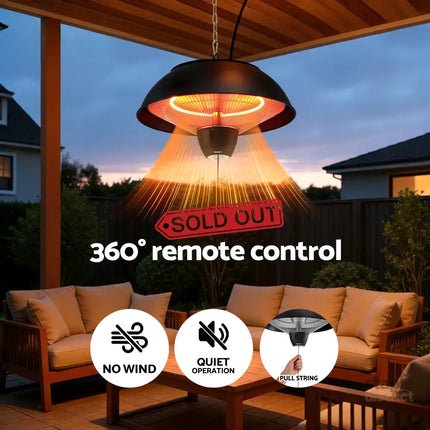 Devanti 1500W Electric Patio Infrared Heater Hanging Heaters Ceiling Mounted Remote - Appliances > Heaters > Patio