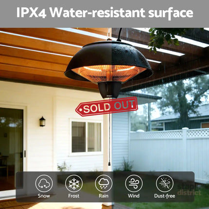 Devanti 1500W Electric Patio Infrared Heater Hanging Heaters Ceiling Mounted Remote - Appliances > Heaters > Patio