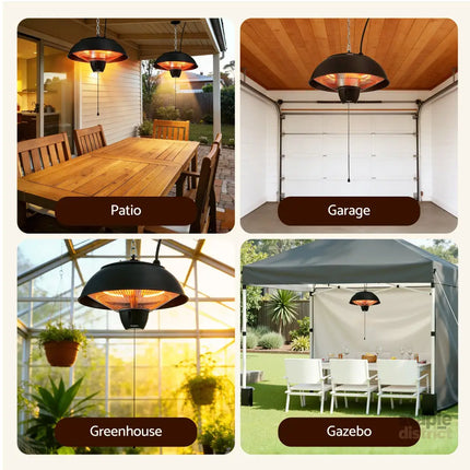 Devanti 1500W Electric Patio Infrared Heater Hanging Heaters Ceiling Mounted Remote - Appliances > Heaters > Patio