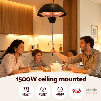 Devanti 1500W Electric Patio Infrared Heater Hanging Heaters Ceiling Mounted Remote - Appliances > Heaters > Patio