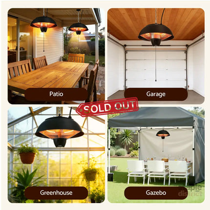 Devanti 1500W Electric Patio Infrared Heater Hanging Heaters Ceiling Mounted Remote - Appliances > Heaters > Patio