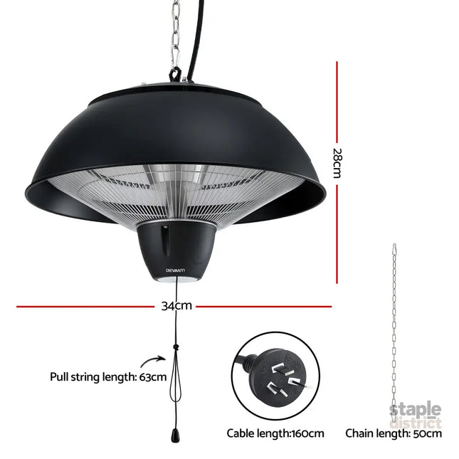 Devanti 1500W Electric Patio Infrared Heater Hanging Heaters Ceiling Mounted Remote - Appliances > Heaters > Patio