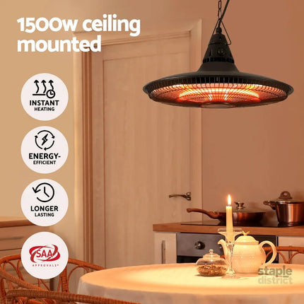 Devanti 1500W Hanging Electric Patio Heater - Appliances > Heaters > Patio Heaters