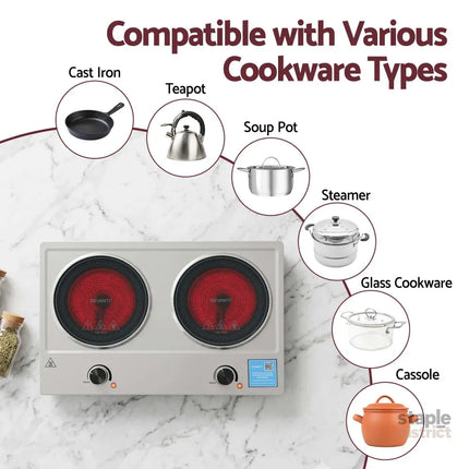 Devanti 2 Hobs Ceramic Cooktop Electric Hot Plate Infrared Knob Control 2400W - Appliances > Kitchen Appliances >