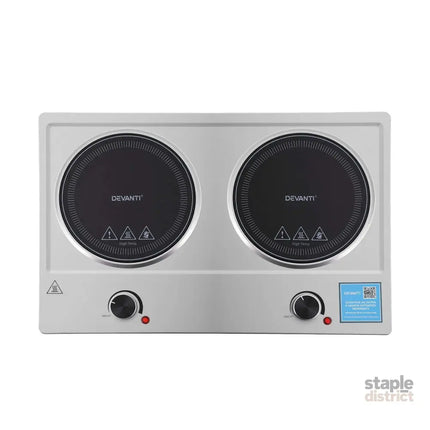 Devanti 2 Hobs Ceramic Cooktop Electric Hot Plate Infrared Knob Control 2400W - Appliances > Kitchen Appliances >