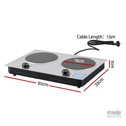 Devanti 2 Hobs Ceramic Cooktop Electric Hot Plate Infrared Knob Control 2400W - Appliances > Kitchen Appliances >