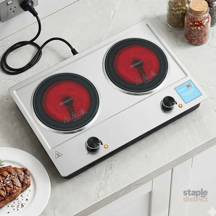 Devanti 2 Hobs Ceramic Cooktop Electric Hot Plate Infrared Knob Control 2400W - Appliances > Kitchen Appliances >
