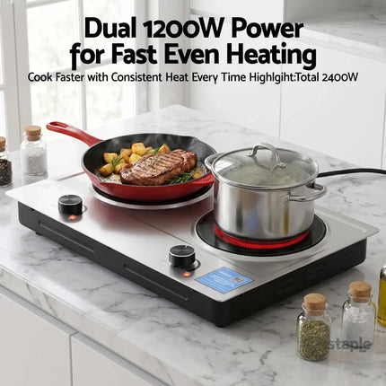 Devanti 2 Hobs Ceramic Cooktop Electric Hot Plate Infrared Knob Control 2400W - Appliances > Kitchen Appliances >