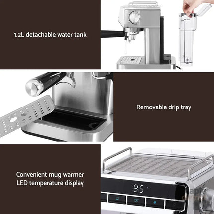 Devanti 20 Bar Coffee Machine Espresso Cafe Maker - Appliances > Kitchen Appliances > Coffee Machines & Accessories