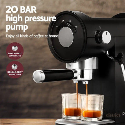 Devanti 20 Bar Coffee Machine Espresso Cafe Maker Black - Appliances > Kitchen Appliances > Coffee Machines &