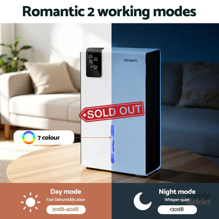 DEVANTI 2000ml Portable Dehumidifier Moisture Absorber Home Bedroom Quiet Remote - Appliances > Aroma Diffusers &
